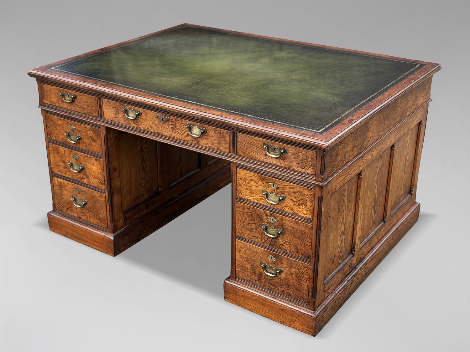 Timeless Antique Writing Desk: 19th-Century Pitch Pine Partners Pedestal Desk