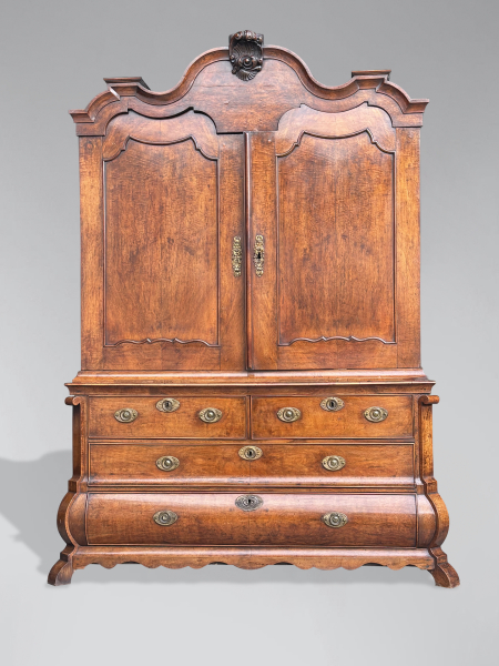 SOLD/18TH CENTURY DUTCH WALNUT BOMBÉ CABINET ARMOIRE, C1740