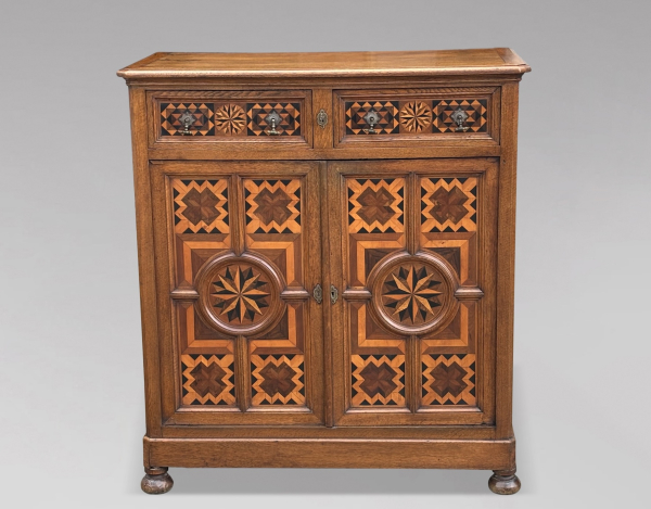 SOLD/18TH CENTURY FRENCH OAK PARQUETRY MARQUETRY INLAY CUPBOARD