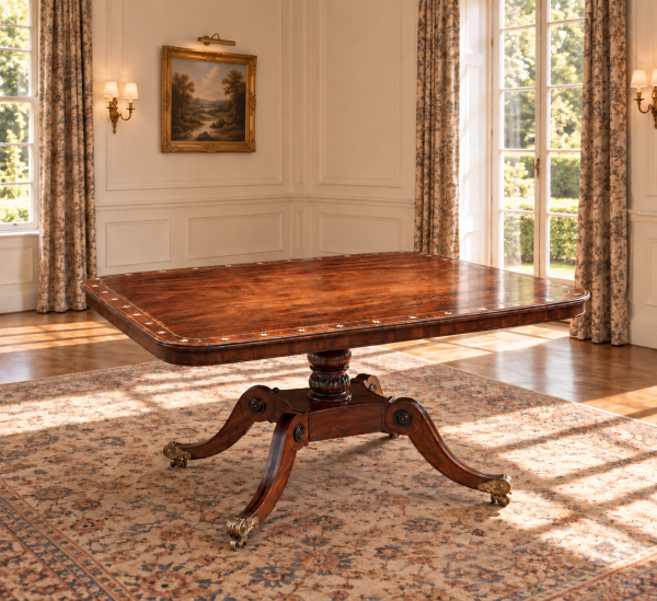 18TH CENTURY GEORGE III MAHOGANY & BRASS INLAY CENTRE TABLE, C1790