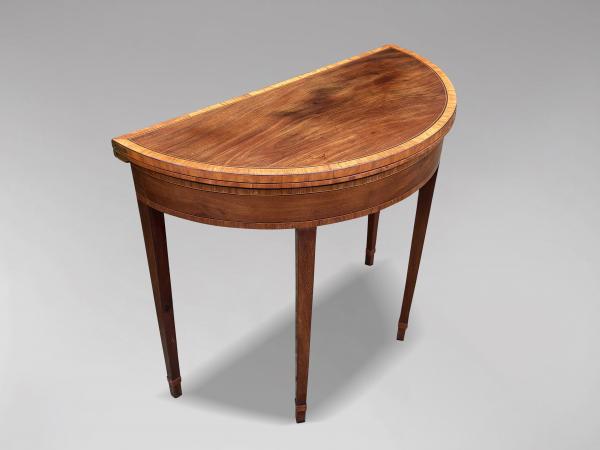 SOLD/18TH CENTURY GEORGE III MAHOGANY DEMI LUNE GAMES TABLE, C1790