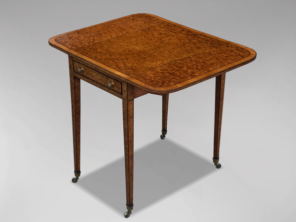 SOLD/18TH CENTURY GEORGE III PERIOD AMBOYNA INLAY PEMBROKE TABLE
