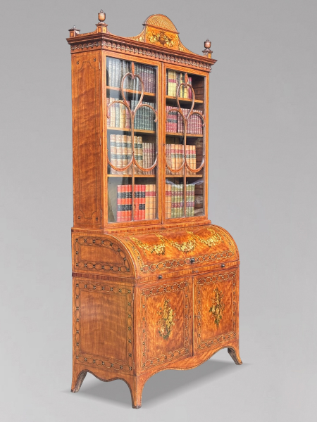 18TH CENTURY GEORGE III PERIOD INLAID SATINWOOD BUREAU BOOKCASE, C1770