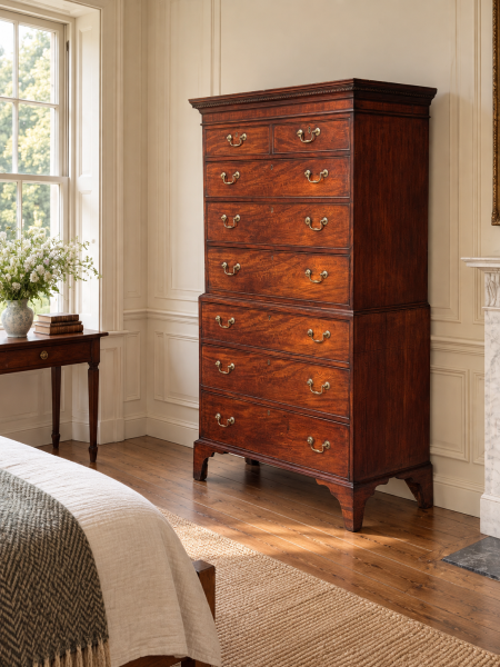 18TH CENTURY GEORGE III PERIOD MAHOGANY CHEST ON CHEST, C1780