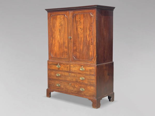 SOLD/18TH CENTURY GEORGE III PERIOD MAHOGANY LINEN PRESS