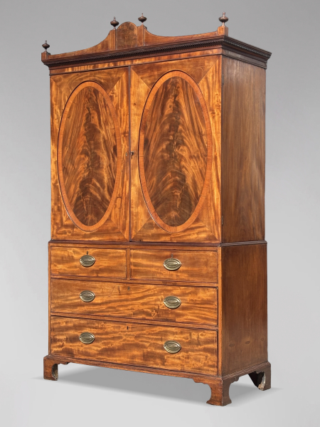 SOLD/18TH CENTURY GEORGE III PERIOD MAHOGANY LINEN PRESS