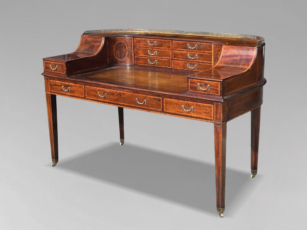 18TH CENTURY GEORGE III MAHOGANY MARQUETRY CARLTON HOUSE DESK, C1790