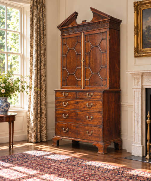 18TH CENTURY GEORGE III THOMAS CHIPPENDALE MAHOGANY BOOKCASE, C1770