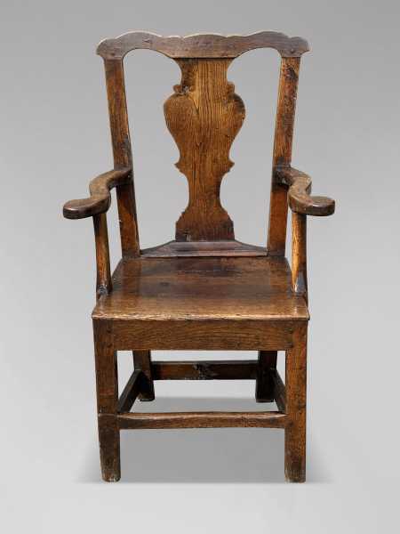 18TH CENTURY GEORGIAN OAK COUNTRY HOUSE ARMCHAIR, C1760