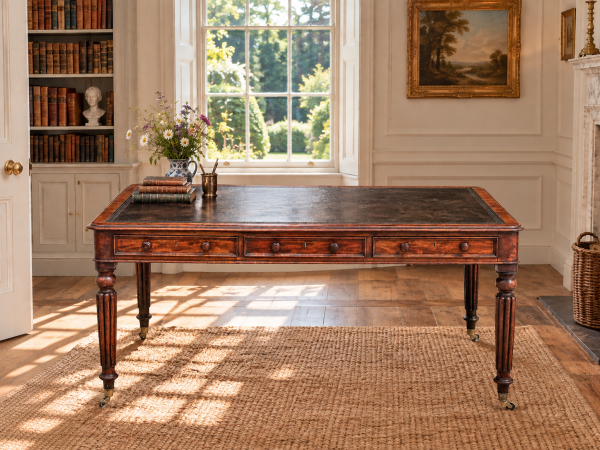 18TH CENTURY MAHOGANY PARTNERS LIBRARY TABLE STAMPED W. PRIEST, C1790