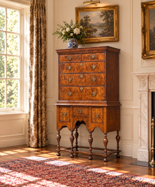 18TH CENTURY QUEEN ANNE PERIOD WALNUT CHEST ON STAND, C1710