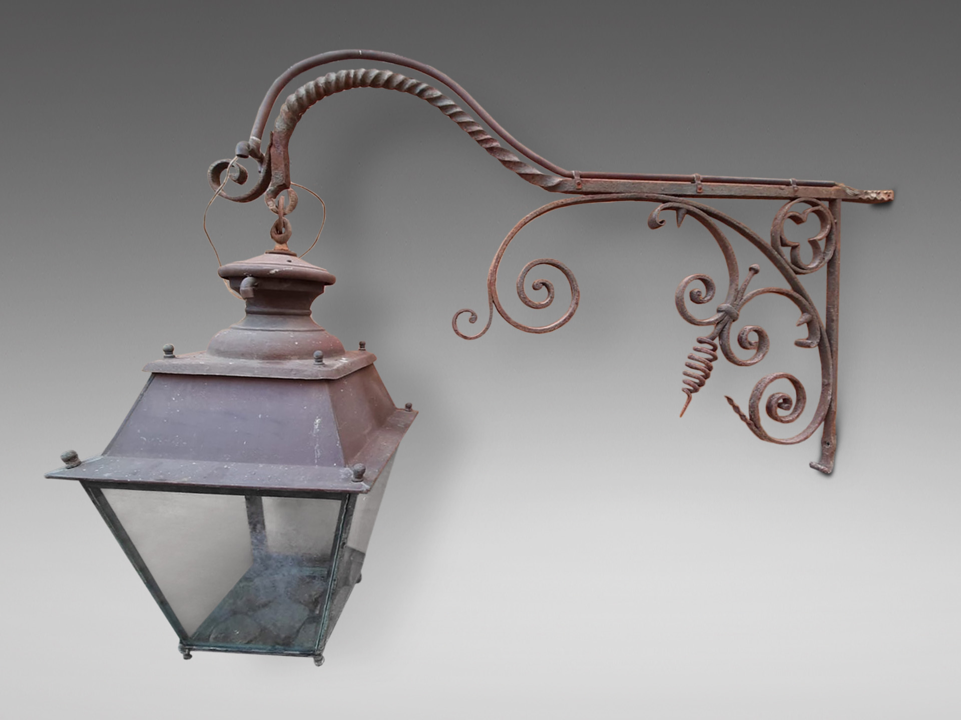 19C LARGE FRENCH COPPER WALL LANTERN