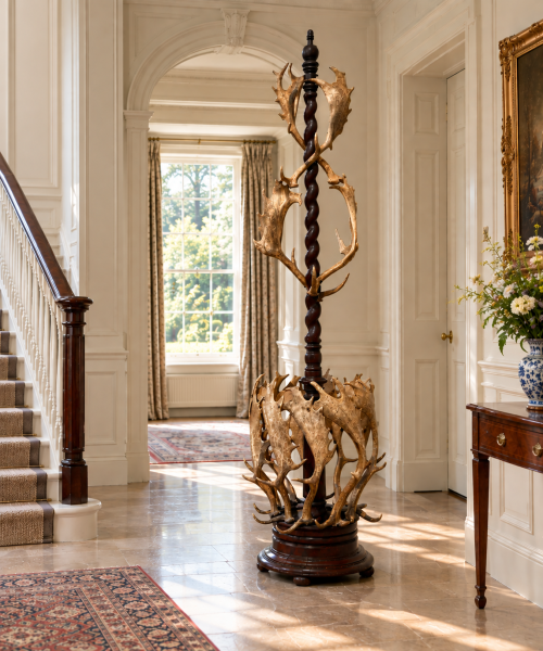 19TH CENTURY ANTLER COAT STAND BY J. PARKER OF WOODSTOCK, C1850
