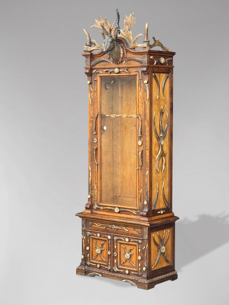 SOLD/19TH CENTURY BLACK FORREST ANTLER GUN CABINET