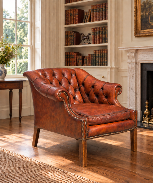 19TH CENTURY BROWN LEATHER CLUB ARMCHAIR, C1880