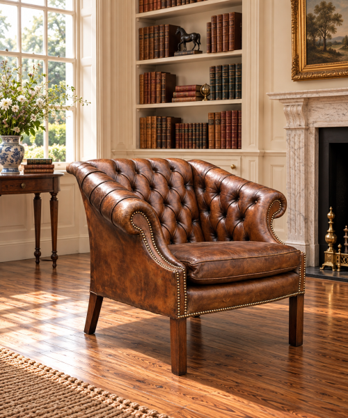 19TH CENTURY BROWN LEATHER CLUB ARMCHAIR, C1880