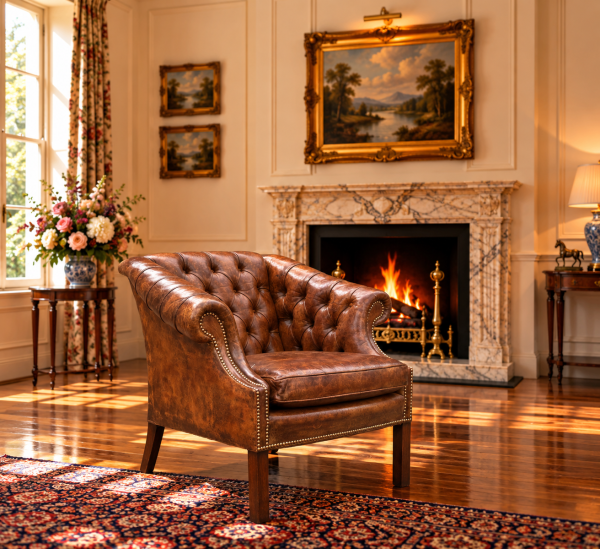 19TH CENTURY BROWN LEATHER CLUB ARMCHAIR, C1880