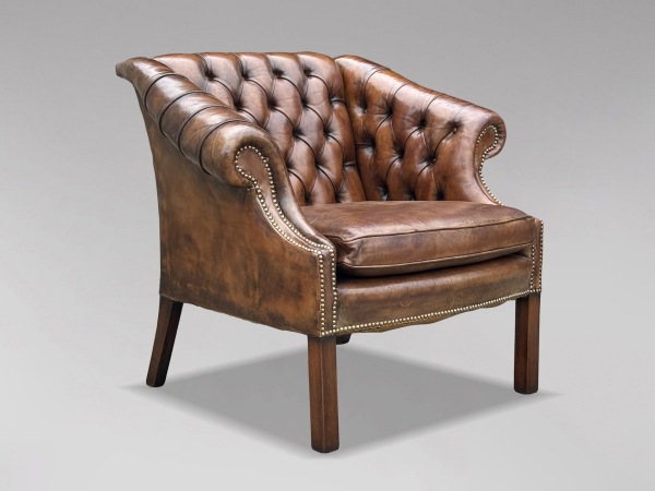 19TH CENTURY BROWN LEATHER CLUB ARMCHAIR, C1880