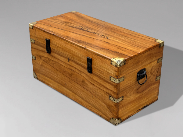 19TH CENTURY CAMPHOR WOOD CAMPAIGN TRUNK, C1880