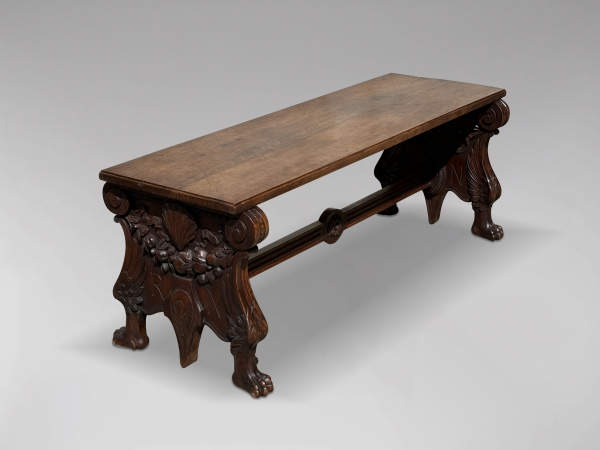 19TH CENTURY CARVED WALNUT HALL BENCH, C1880