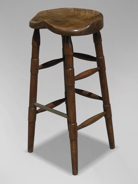 19TH CENTURY ELM ARTIST'S OR BAR SADDLE SEAT STOOL, C1890