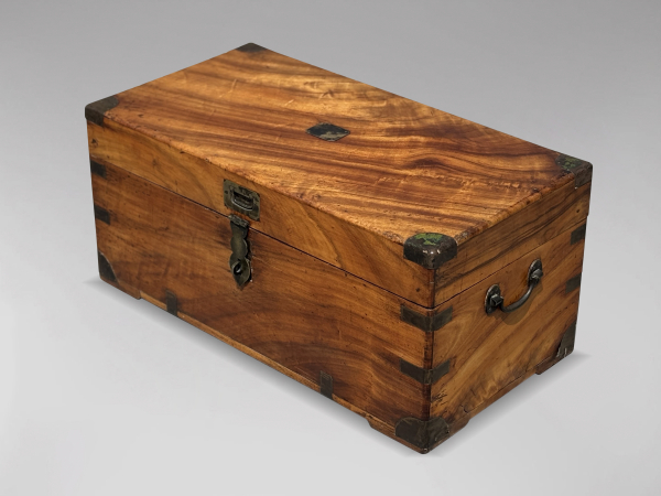 19TH CENTURY FITTED INTERIOR CAMPHOR WOOD CAMPAIGN TRUNK, C1860