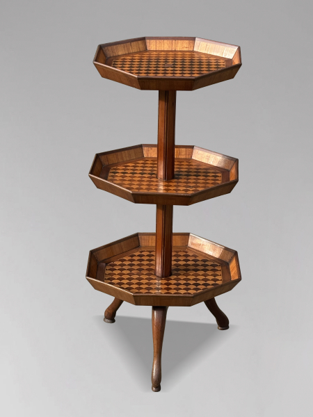 SOLD/19TH CENTURY FRENCH MARQUETRY 3-TIER TRIPOD DUMB WAITER