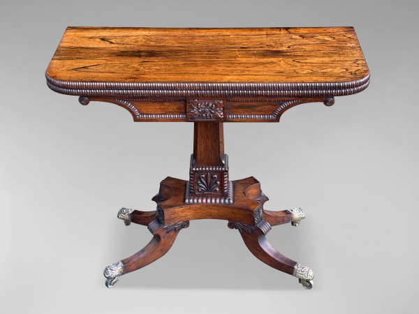 19TH CENTURY GEORGE IV ROSEWOOD FOLD-OVER CARD TABLE, C1825