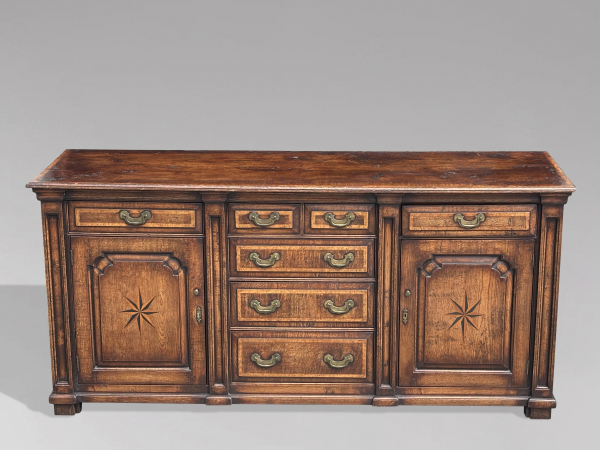 19TH CENTURY GEORGIAN OAK & BURR ELM MARQUETRY DRESSER BASE, C1820