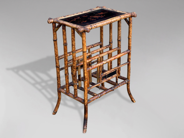 19TH CENTURY HAND PAINTED TIGER BAMBOO TABLE WITH MAGAZINE RACK, C1880