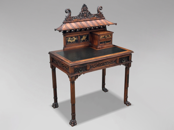 19TH CENTURY CHINESE CHIPPENDALE PAGODA TOP WRITING TABLE, C1880