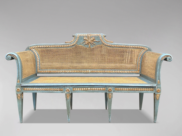 19TH CENTURY LOUIS XVI PAINTED CANED BERGÈRE SOFA, C1880