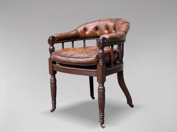 SOLD/19TH CENTURY MAHOGANY &  LEATHER DESK ARMCHAIR