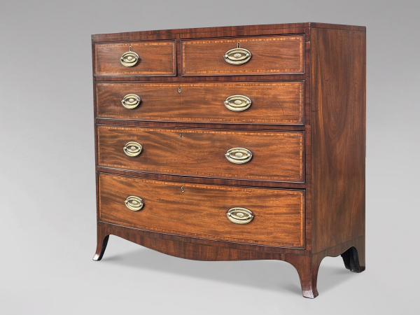 19TH CENTURY MAHOGANY INLAID CHEST OF DRAWERS, C1860