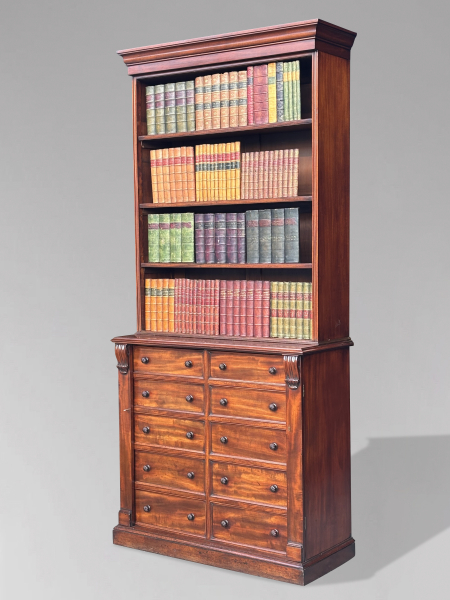 19TH CENTURY MAHOGANY WELLINGTON BASE OPEN LIBRARY BOOKCASE, C1810