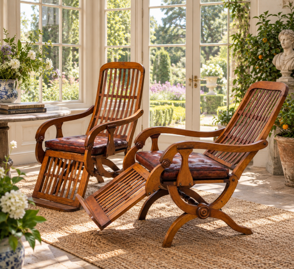 19TH CENTURY PAIR OF WALNUT RECLINING ARMCHAIRS, C1860