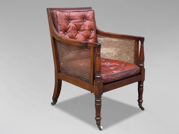 SOLD/19TH CENTURY REGENCY PERIOD MAHOGANY CANED LIBRARY BERGÈRE