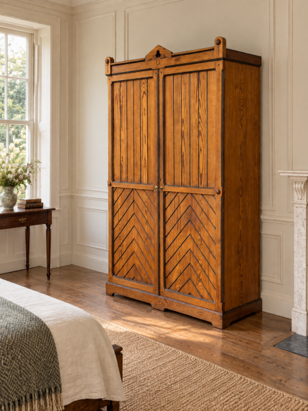 19TH CENTURY SCOTTISH ARTS & CRAFTS PINE WARDROBE, C1890