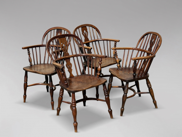 SOLD/19TH CENTURY SET OF 4 OAK WINDSOR ARMCHAIRS, C1840