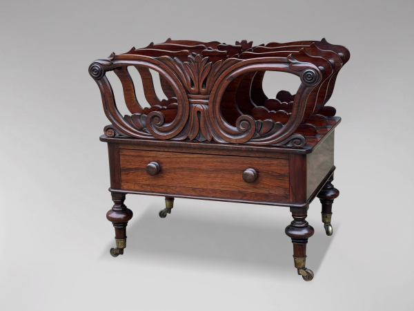 19TH CENTURY VICTORIAN CARVED ROSEWOOD CANTERBURY, C1850