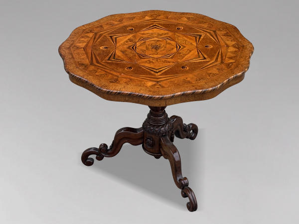 SOLD/19TH CENTURY INDIGENOUS SPECIMEN WOOD MARQUETRY TABLE