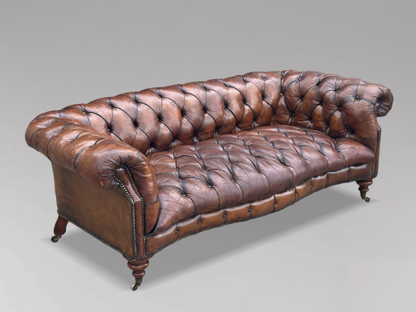 19TH CENTURY VICTORIAN PERIOD BROWN LEATHER CHESTERFIELD, C1880