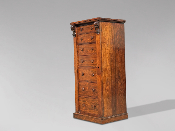 SOLD/19TH CENTURY VICTORIAN ROSEWOOD WELLINGTON CHEST, C1850