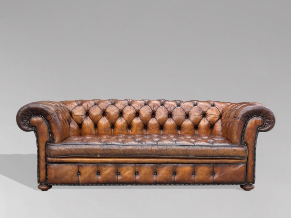 SOLD/19TH CENTURY VICTORIAN THREE-SEATER LEATHER CHESTERFIELD