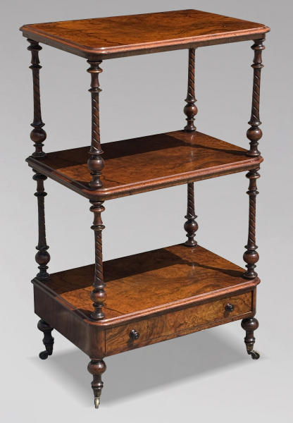 19TH CENTURY VICTORIAN PERIOD WALNUT 3-TIER WHATNOT, C1880