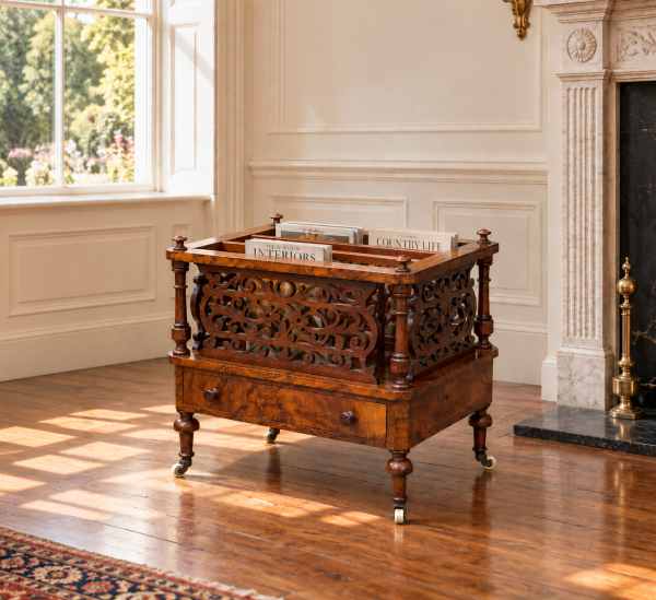 19TH CENTURY VICTORIAN PERIOD WALNUT CANTERBURY, C1850
