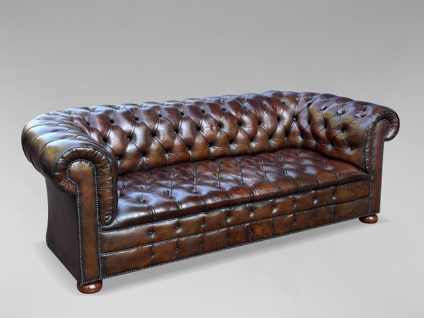 SOLD/19TH CENTURY VICTORIAN THREE-SEATER LEATHER CHESTERFIELD