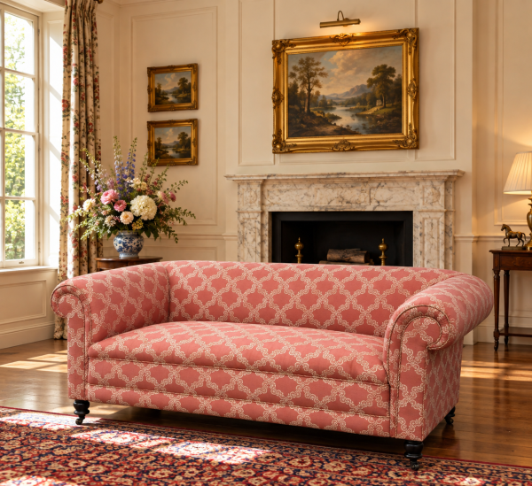 19TH CENTURY VICTORIAN UPHOLSTERED CHESTERFIELD SOFA, C1890