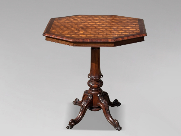 19TH CENTURY VICTORIAN WALNUT PARQUETRY TILT-TOP TABLE, C1860