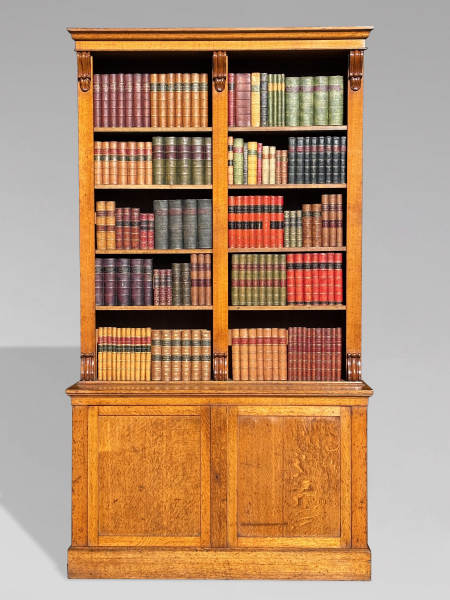 19TH CENTURY WILLIAM IV OAK LIBRARY OPEN BOOKCASE, C1830